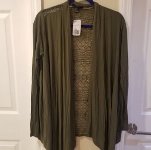 Forever 21 Olive Green Lace Back Cardigan